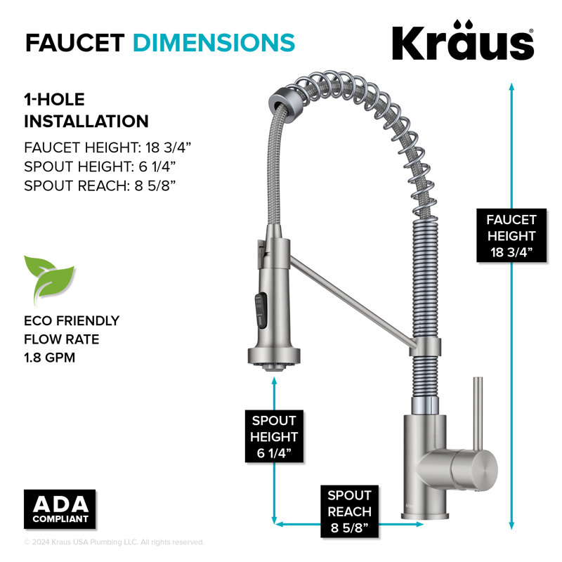 Robinet de cuisine à poignée simple KRAUS Bolden, Acier inoxydable / chrome