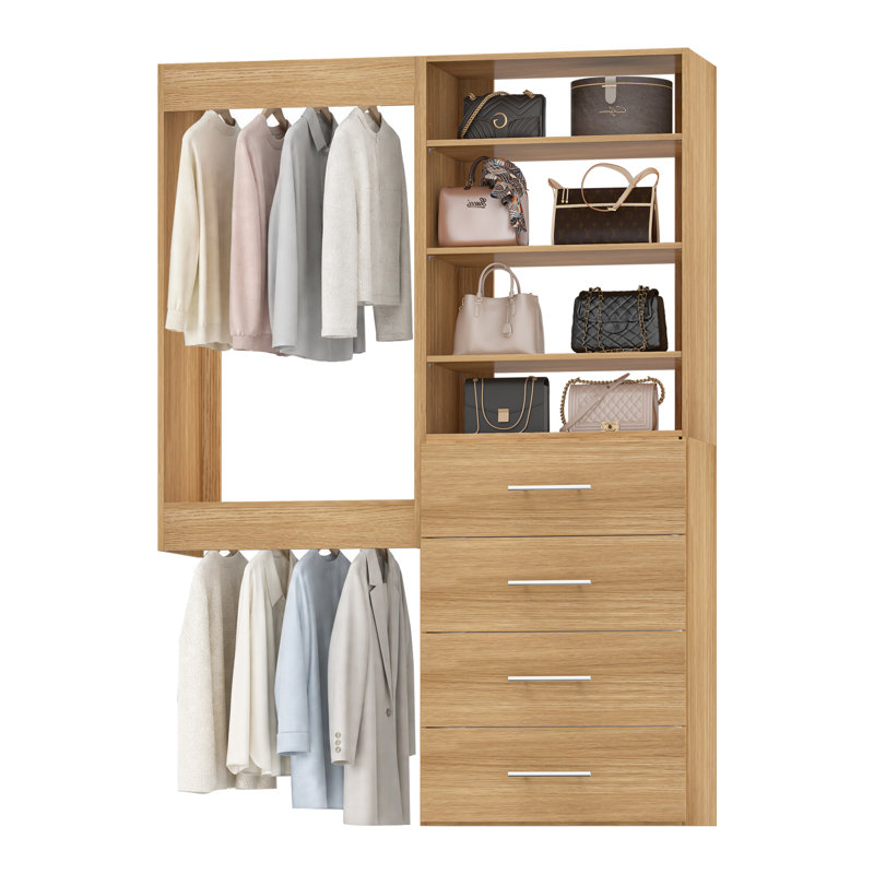 Système de garde-robe modulaire, design polyvalent et personnalisable pour un rangement et une organisation efficaces, en bois