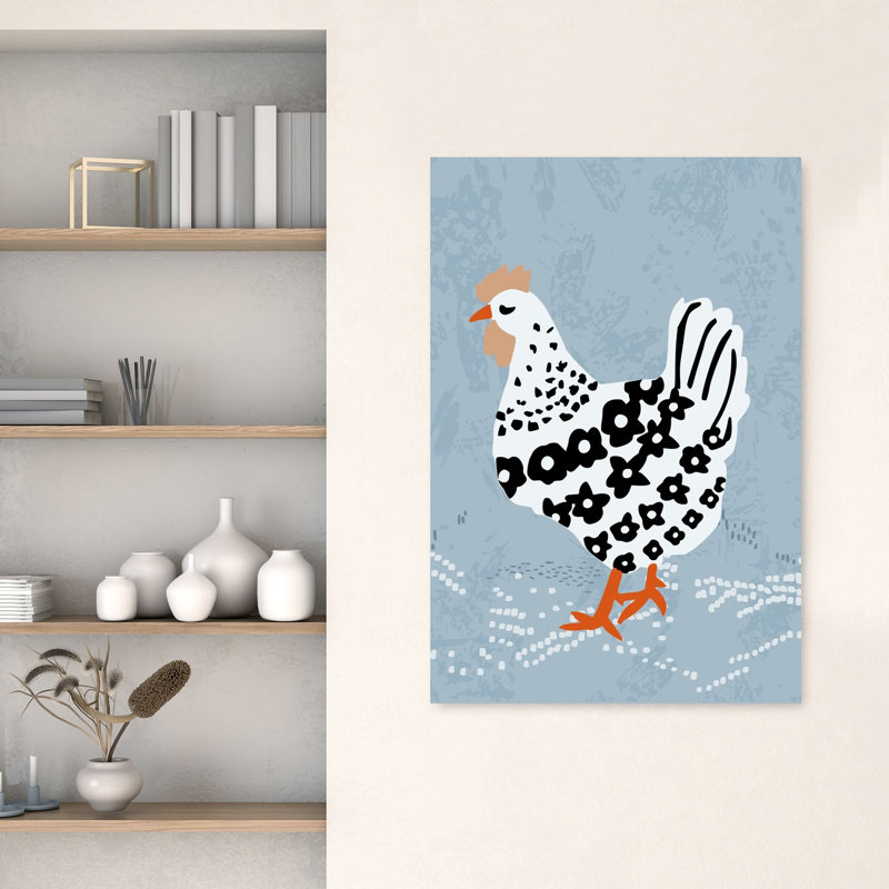 Impression d'art mural fantaisiste, poule, moderne, paisible, ludique, nature, hiver, H 48 po x l 32 po