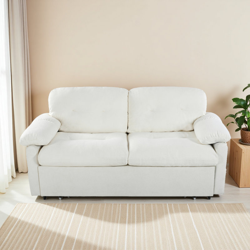 Convertible Pull-Out Queen Sleeper Sofa, 3-In-1 Sofa Bed With Side Storage & 8 Silent Casters, Thick Padded Chenille Loveseat For Living Room, Bedroom, Apartment