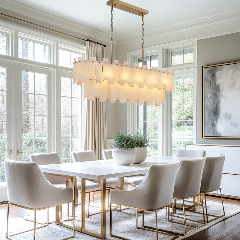 14 - Light 40" Gold Alabaster Rectangular Chandelier 2-tier Kitchen Island Lights For Dining Room