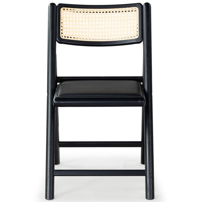 Shaylie Upholstered Seat Folding Dining Chair, Black/Natural