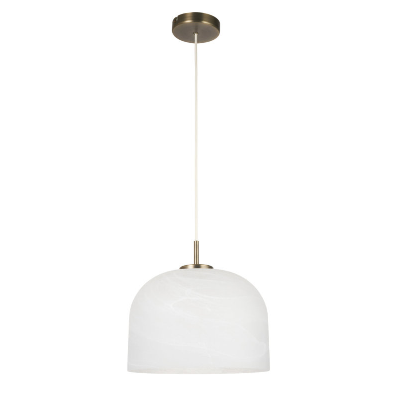 1 - Light Pendant, Alabaster, Matt Antique Brass Plate