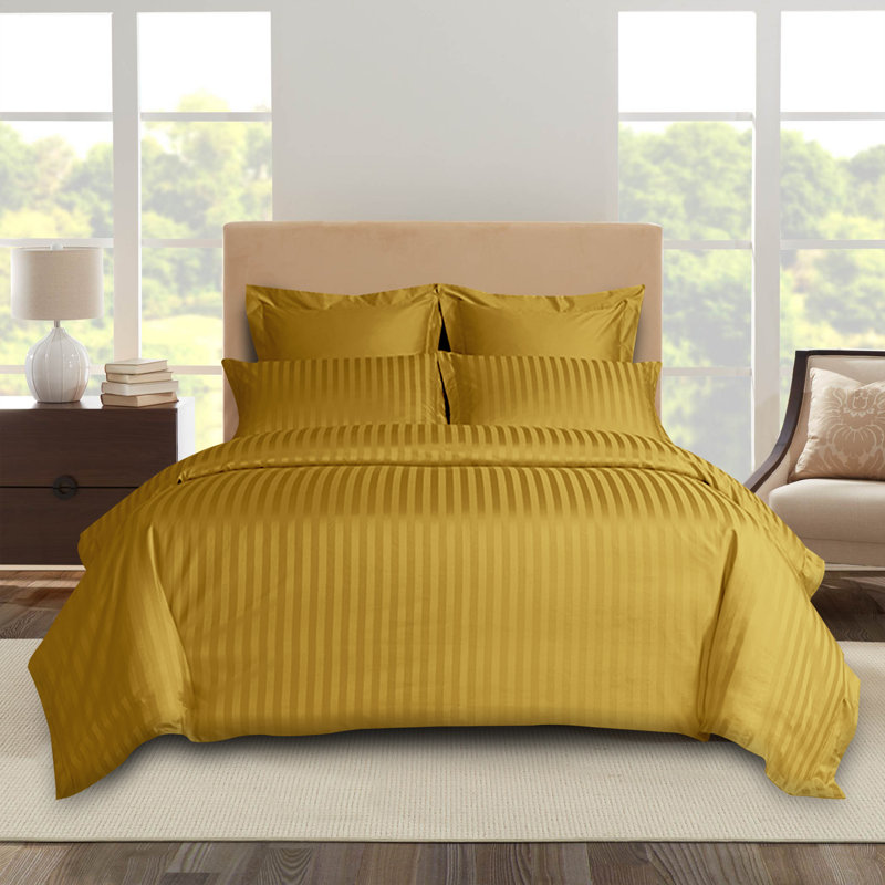 Florane Microfibre 250 TC Reversible Modern & Contemporary Stripe Duvet Cover Set with Pillow, Ochre