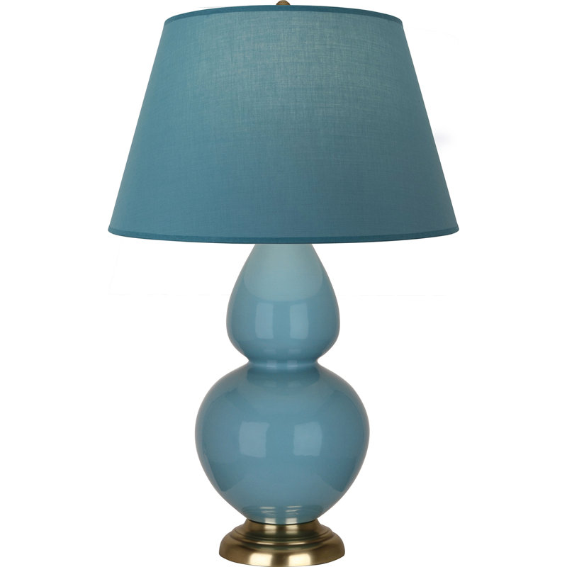 Lampe de table double gourde en céramique, Bleu vif / gris, Bleu acier émaillé / laiton, Laiton
