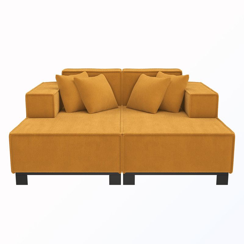 Canapé modulaire rembourré avec 4 coussins, Velours côtelé orange