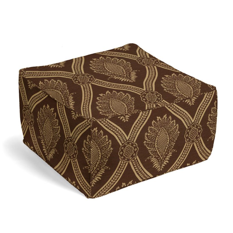 Upholstered Pouf, Aztec Linen Blend/Rayon/Viscose