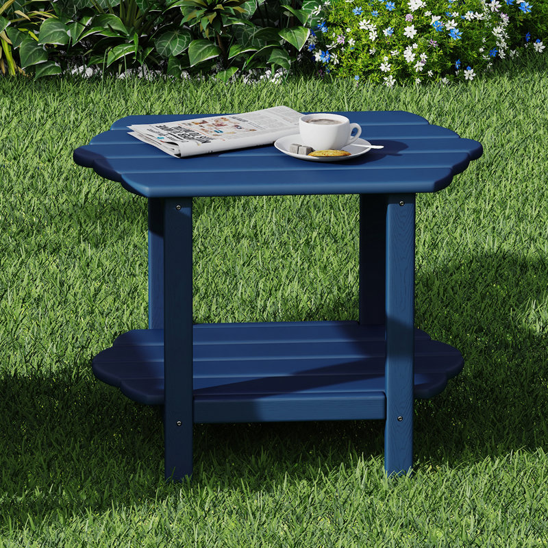 Maynerd 24'' W HDPE Double-Tier Weather-Resistant Patio Side Table, Blue