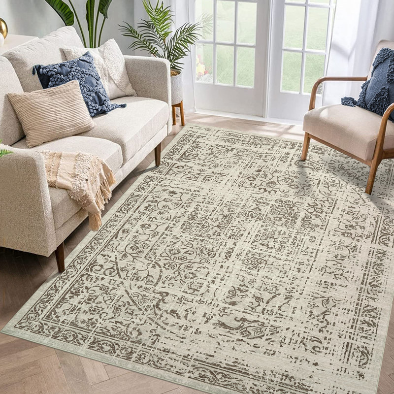 Tapis oriental antidérapant lavable à la machine Oriental, Rectangle 5 pi x 7 pi