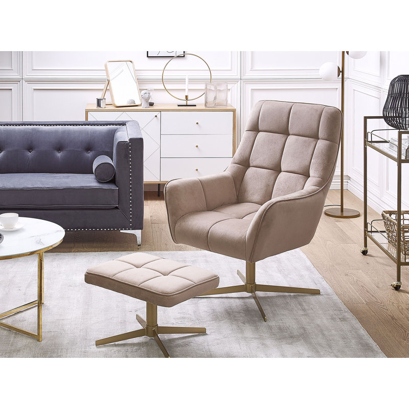 Jadyn Upholstered Swivel Accent Chair with Footstool, Beige