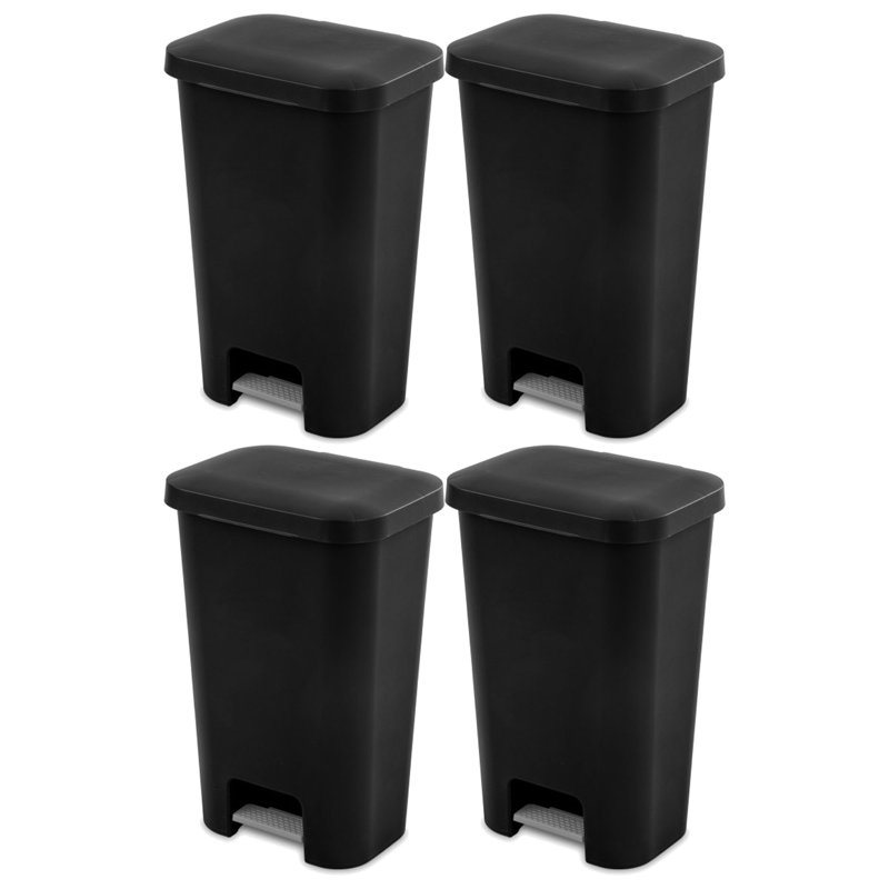 Poubelle de cuisine rectangulaire à pédale de 11,9 gallons Sterilite, noir (paquet de 4)