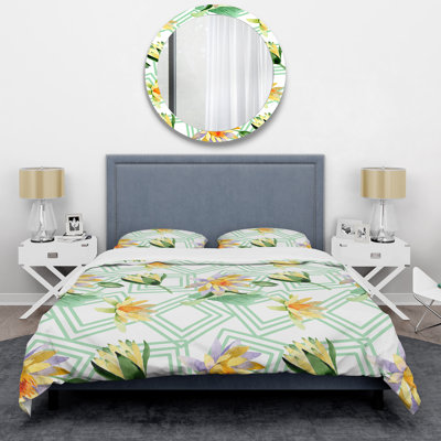 Yellow Lotus Flowers Floral Duvet Cover