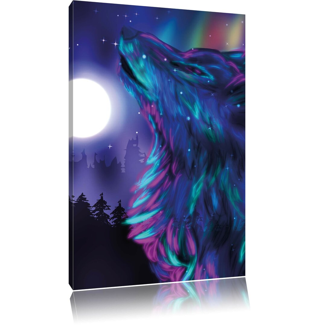 Leinwandbild Abstrakter Wolf mit Mond