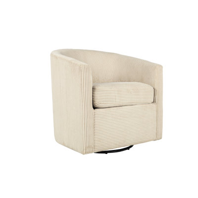 Fauteuil pivotant à 360° en velours côtelé beige pour salon, confortable et facile à assortir.