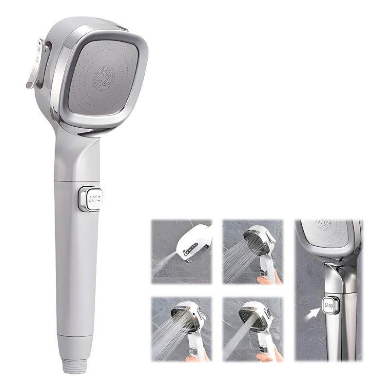 4- Handheld Pressurized Shower Head With Pause, White