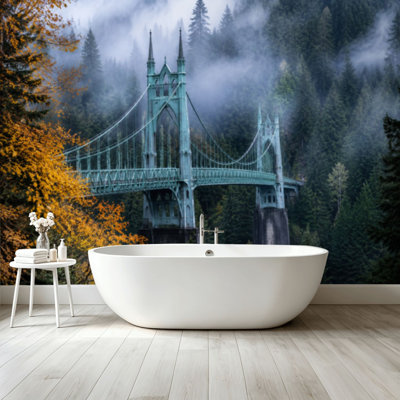 Peel and Stick Wallpaper Wall Mural s bridge portland oregon misty citys Wall Art Self Adhesive and Removable