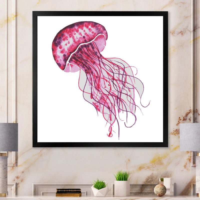 Mignonne méduse rose - sur, Impression noire sur toile encadrée, H 16 po x l 16 po x P 1 po