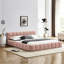 Upholstered Queen Size Bed - Pink Chenille Fabric Platform With Headboard And Construction No Box Spring Frame-1090775069
