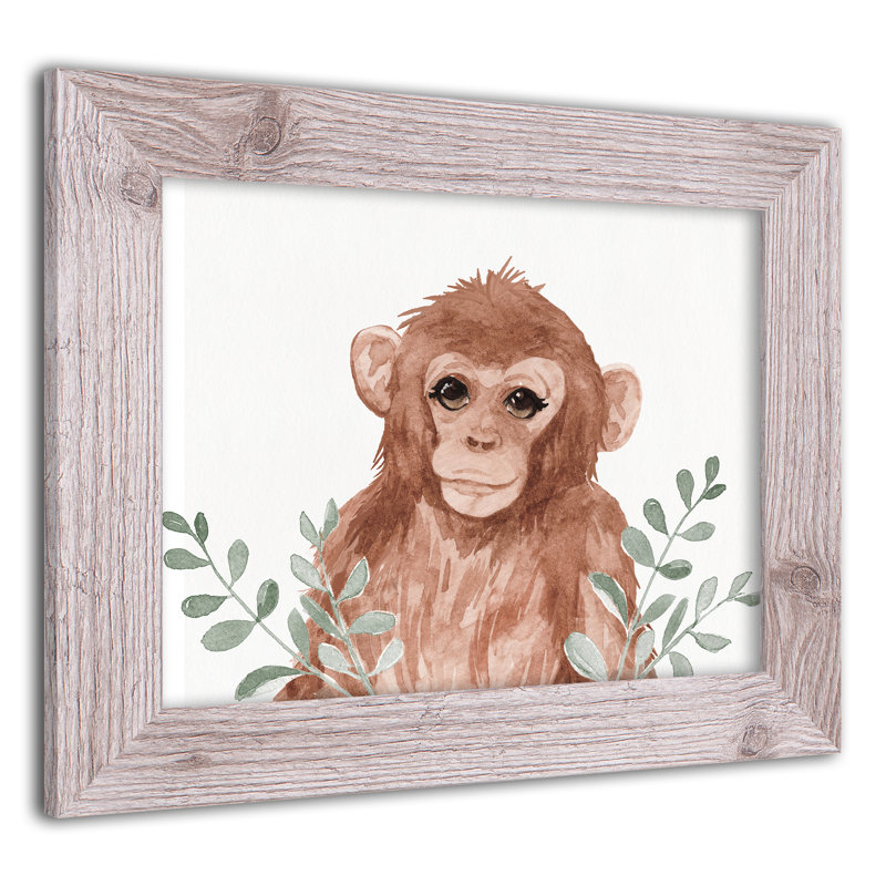 «Baby Monkey In Leaves», reproduction encadrée, H 11 po x l 14 po x P 0,75 po, Blanc