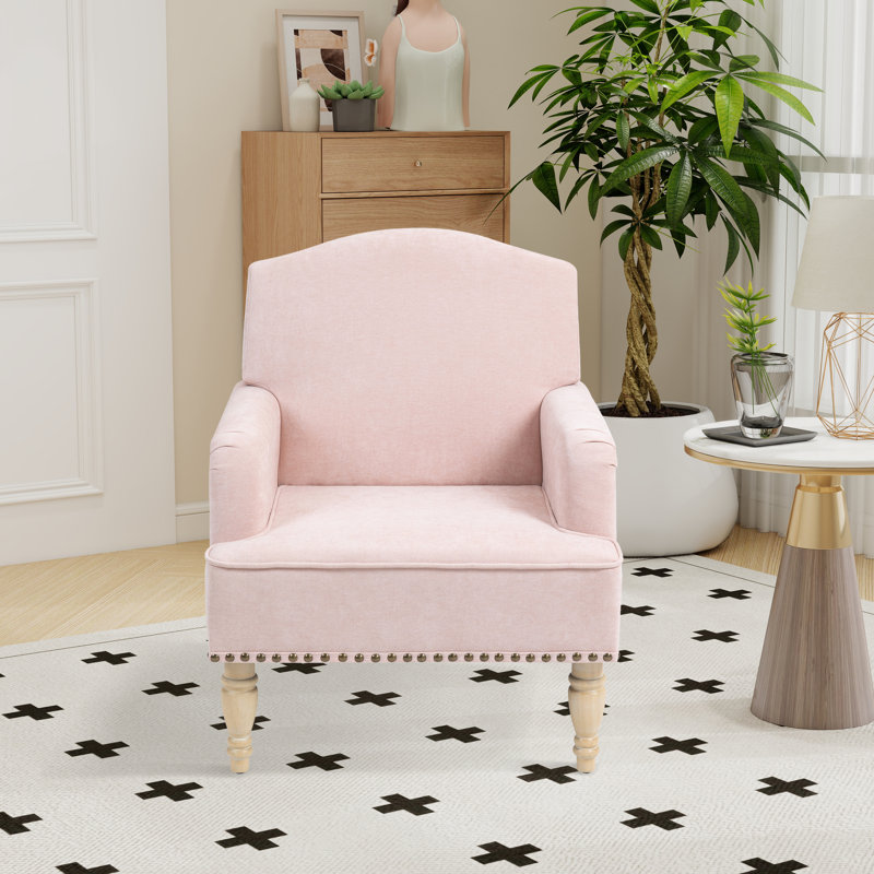 Fauteuil d'appoint rembourré l 29 po avec garniture cloutée, Polyester rose