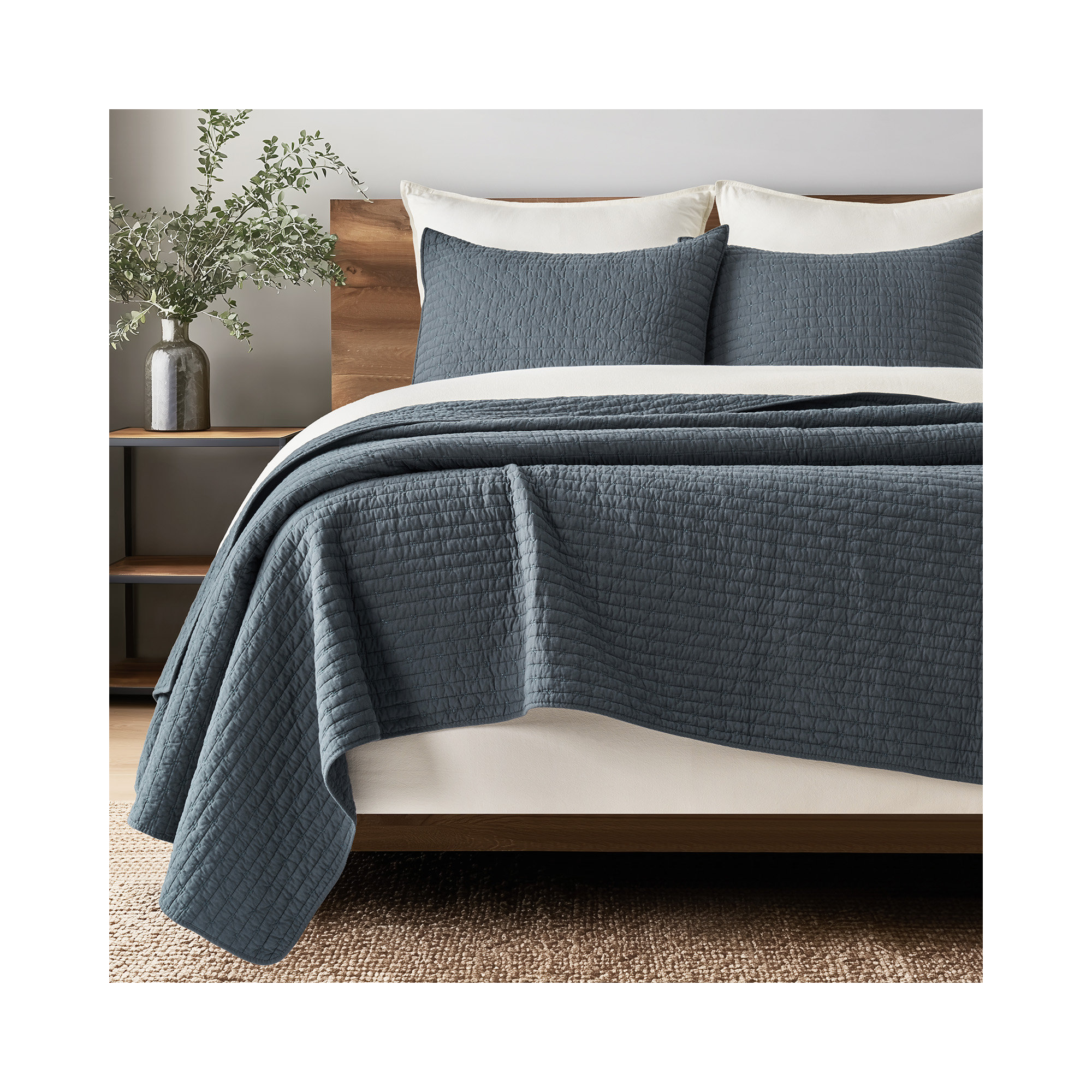 Cross Stitch Cotton Quilt set, Midnight Blue, King