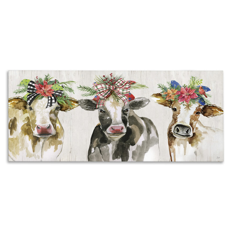 Au-829-Canvas Three Cows Seasonal Floral Crowns on Canvas par Nan, peinture, H 17 po x l 40 po x P 1,5 po