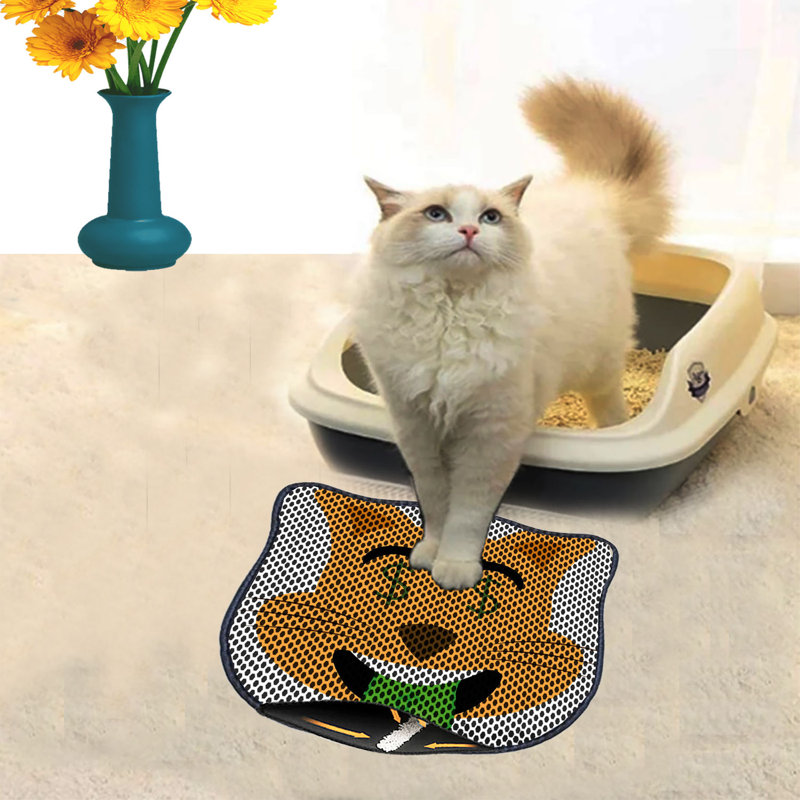 Tapis de litière durable pour chat, 15,7 po x 19,7 po | 50% PVC / 50% polyester, lavable à la machine et passer l'aspirateur | Parfait pour un nettoyage facile, conception antidérapante pour garder votre maison propre et fraîche, idéal pour les propriétaires d'animaux de compagnie