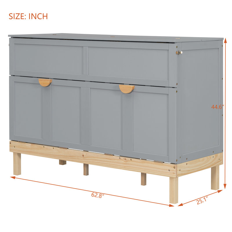 Grand lit escamotable gris - Lit escamotable mural compact pour petites pièces avec USB intégré et rangement, gris, Gris