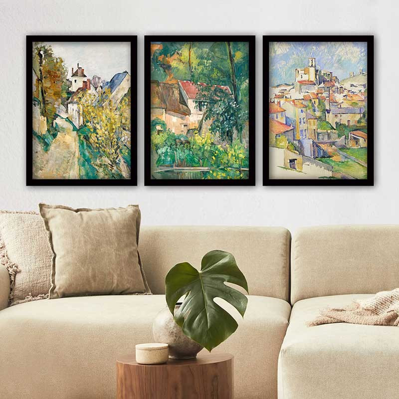 Ensemble de 3 peintures élégantes encadrées décoratives, 13,8 x 17,7 pouces chacune | 100% bois avec cadre 100% polystyrène (épaisseur: 0,8 pouce) | Impression numérique UV, parfaite pour le salon et la décoration intérieure