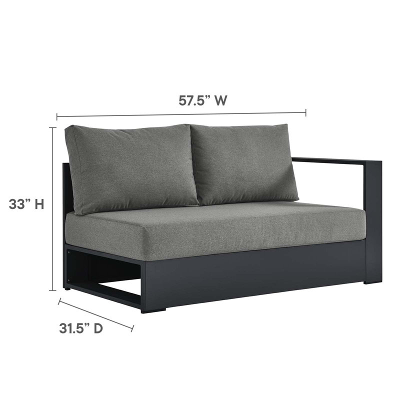 Modway Tahoe Outdoor Patio Powder-Coated Aluminum 2-Piece Right-Facing Chaise Sectional Sofa Set, Charcoal, Left Hand Facing