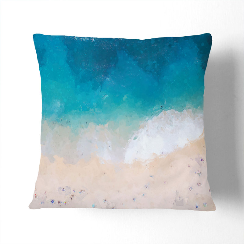 Sandy Beach in Honolulu Hawaii in Abstract Cushion with Filling, White, 40cm H x 40cm W x 15cm D