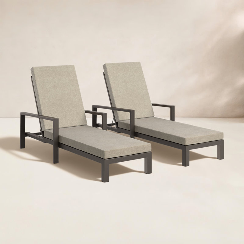 Hoyt 35'' Outdoor Metal Chaise Lounge, Khaki Cushion/Bronze Frame