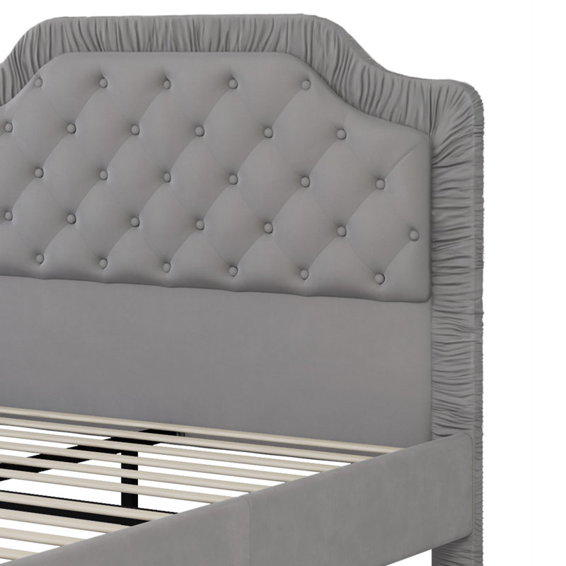Lit double tapissier avec tête de lit capitonnée et capitonnée, Gris
