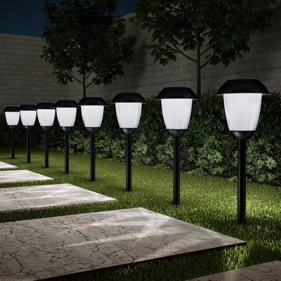 8 lumières solaires d'extérieur - Piquets en acier inoxydable de 16 pouces de hauteur pour jardins, allées, allées, paysages et patios par Pure Garden