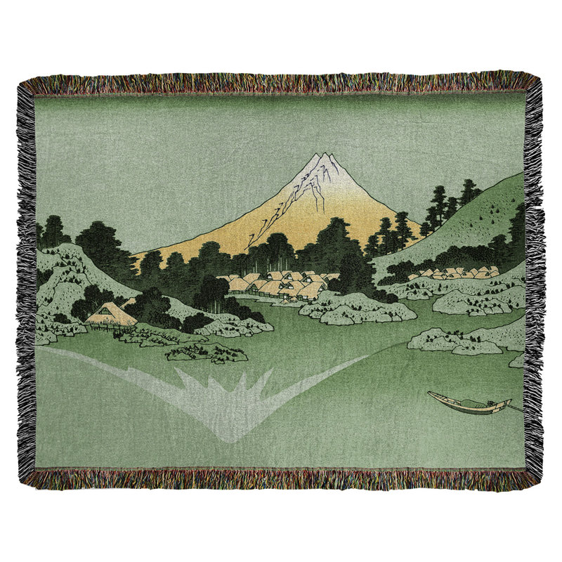 Jeté en coton Katsushika Hokusai reflété dans le lac Kawaguchi, Vert