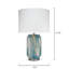 Lampe de table Helen en verre bleu pâle avec abat-jour tambour classique en lin sel de mer