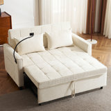56.9" Convertible Loveseat Sofa Bed with Reversible Backrest, Side Pockets, USB Ports & Phone Holder | Sleek Sleeper Sofa for Small Spaces & Overnight Guests