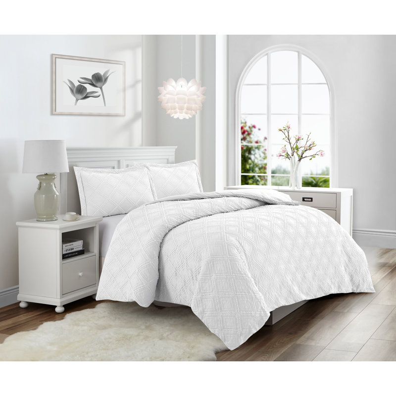  Parure de lit carrée en microfibre prélavée, Housse de couette simple + 1 taie décorative, Blanc