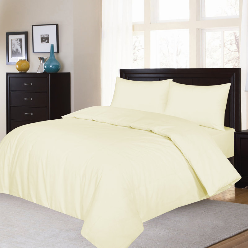 Aubrei Solid Colour Duvet Cover Set with Pillowcases, Double - 2 Standard Pillowcases, Cream