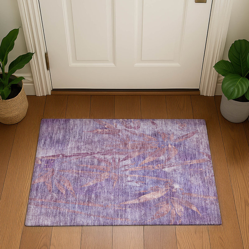 Premium Machine Washable Mayfield AMF2222 Botanical Rug, 1'8" x 2'6", Plum