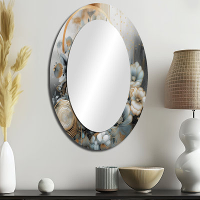 Golden Golden Silky Flower Design II - Miroir mural traditionnel ovale