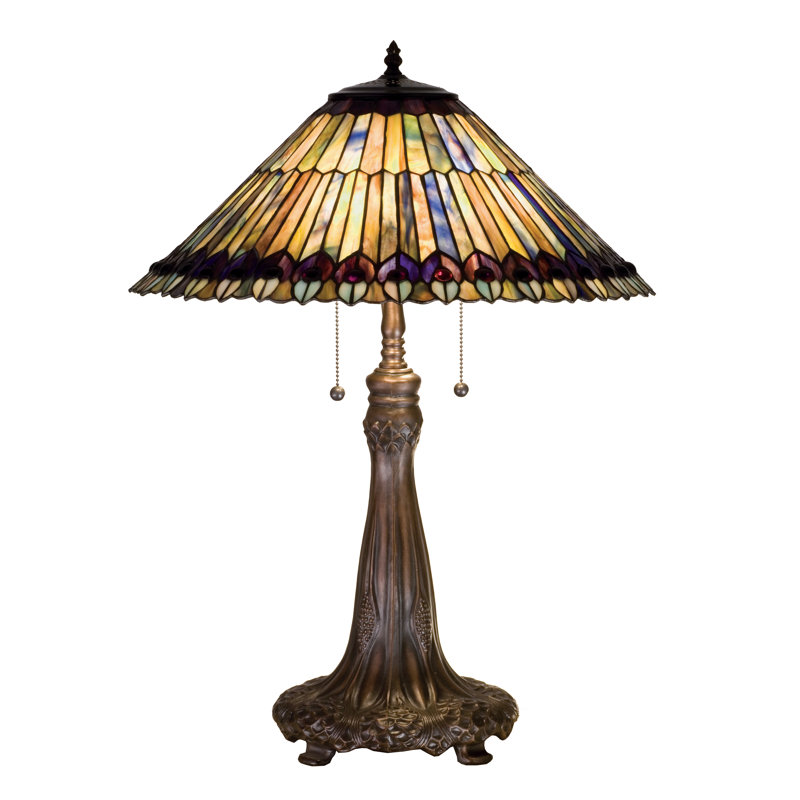 27"H Tiffany Jeweled Peacock Table Lamp