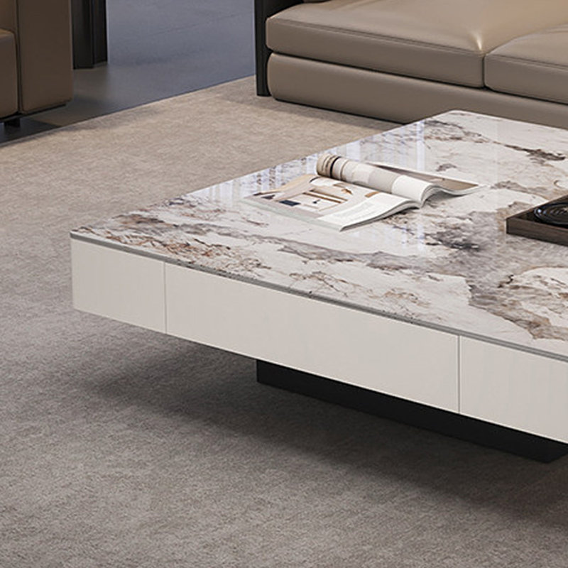 Table basse italienne de luxe moderne, 15" H x 31.49" L x 31.49" W, Beige/gris, Blanc
