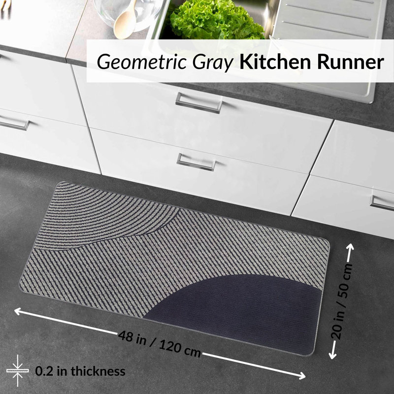 Tapis de cuisine géométrique, H 48 po x l 20 po, Gris