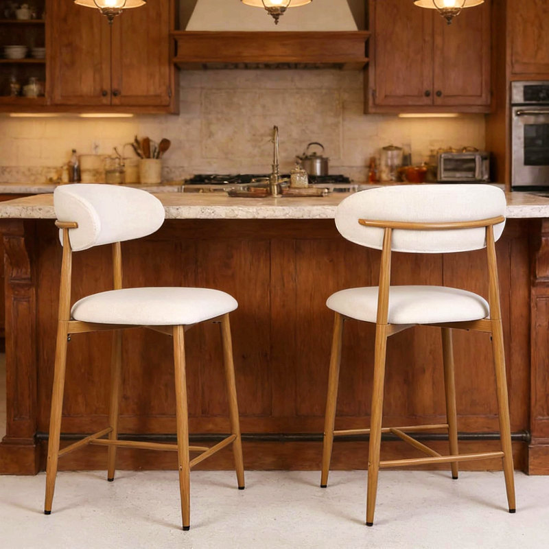 Ensemble de 2 tabourets de bar à hauteur de comptoir, tabourets de bar rembourrés avec pieds en métal pour îlot de cuisine, beige