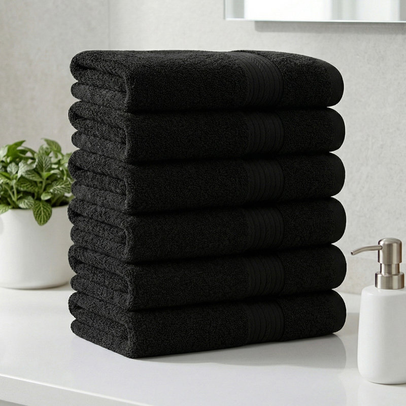 Essuie-mains à séchage rapide 100% coton 600 g / m² , Noir