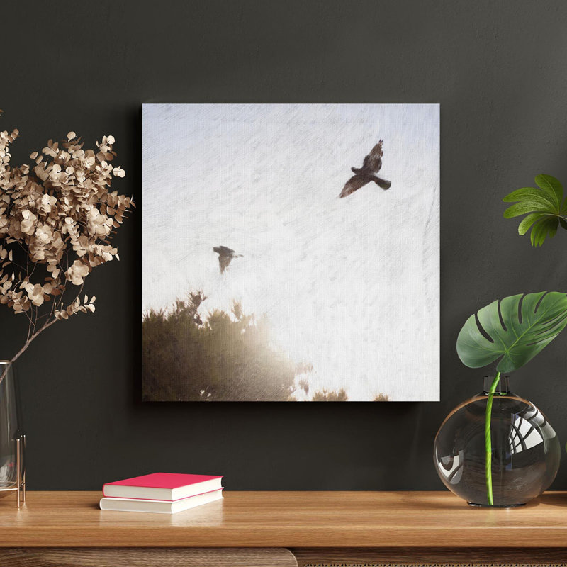 Oiseau noir et blanc volant pendant la journée - Reproduction d'art graphique rectangulaire sur toile tendue 1 pièce