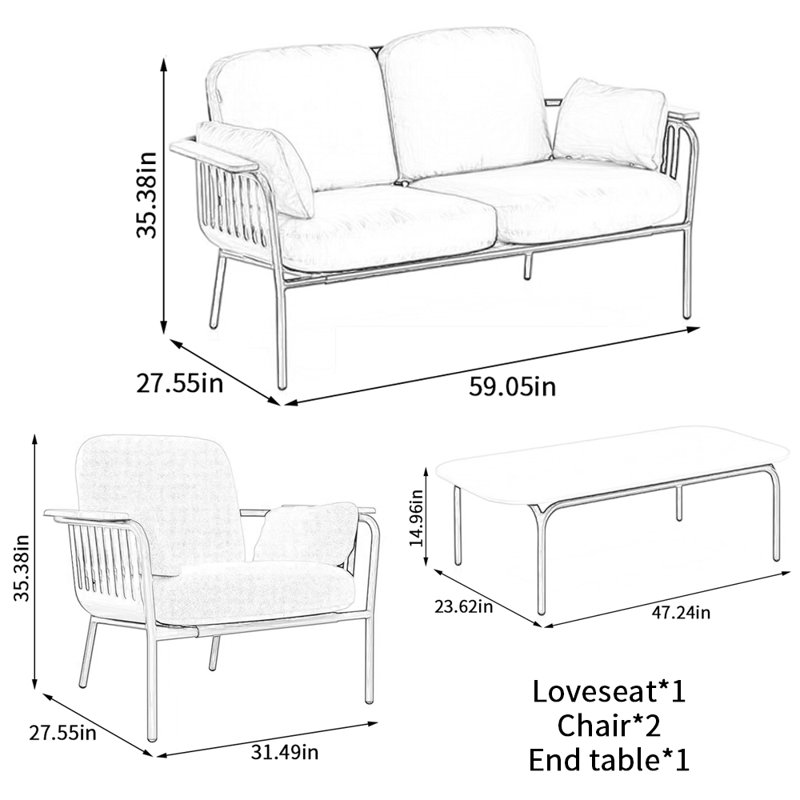 Ensembles de canapés simples et imperméables pour l'extérieur, Beige, Vert