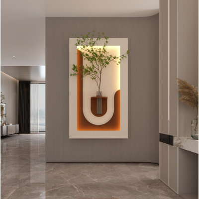 Adjustable 3-Color LED Sandstone Wall Decor with Simulated Green Plants - 3D Art Sculpture, Glass Vase, Remote Control Light Strips for Living Room, Bedroom, Hallway