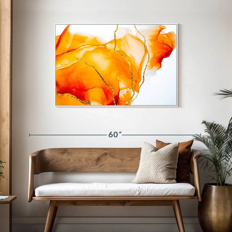 Blairs orange déversement, Cadre flottant blanc, 43 po x 29 po